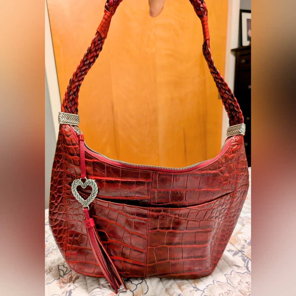 Brighton purse Barbados hobo bag red croco embossed shoulder bag dust bag EUC